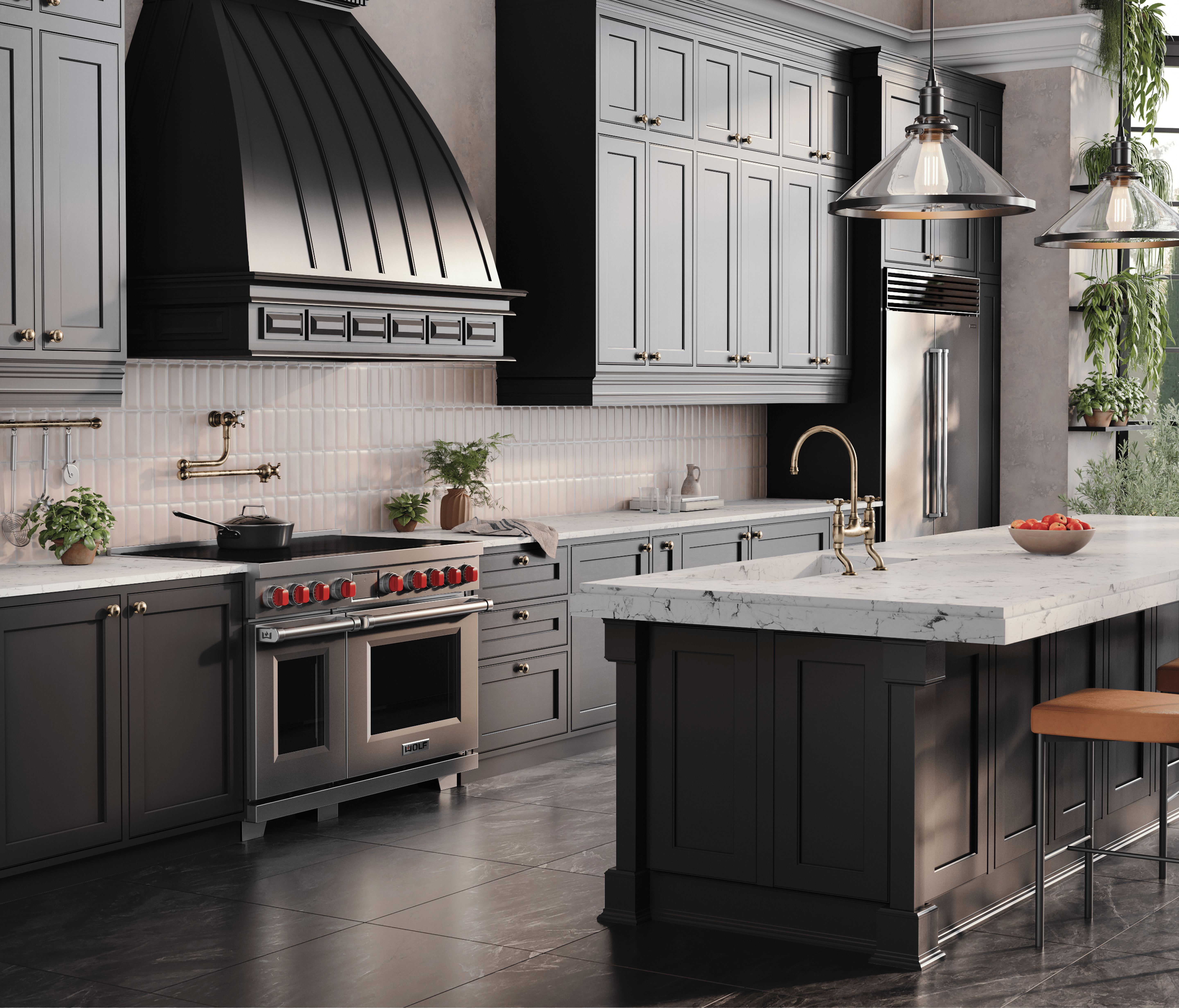 Wolf Appliance's new Professional Induction Range in a contemporary kitchen with other Wolf and Sub-Zero appliances.