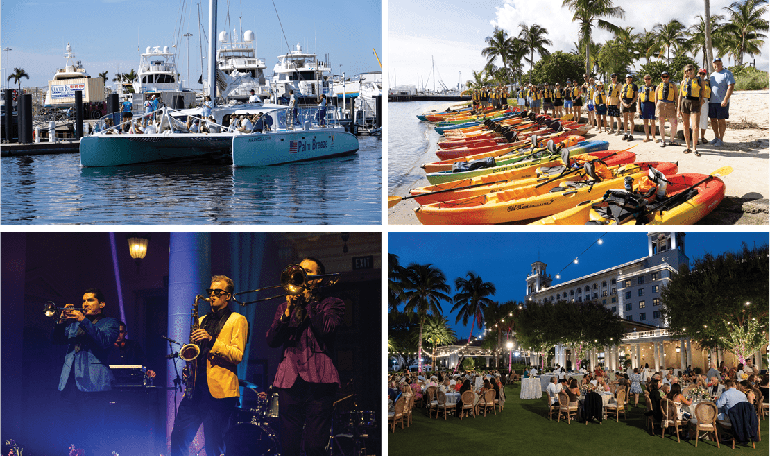 The celebration included a lake-front view of a local port, kayaking activities, a live band, and dinner for the attendees.