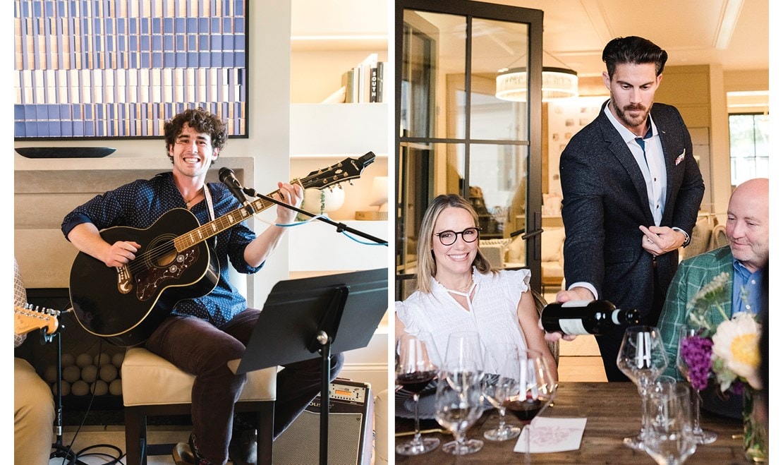 Local guitarist and recording artist Levi Snider entertains in Nashville as vintage red wines are served to guests.