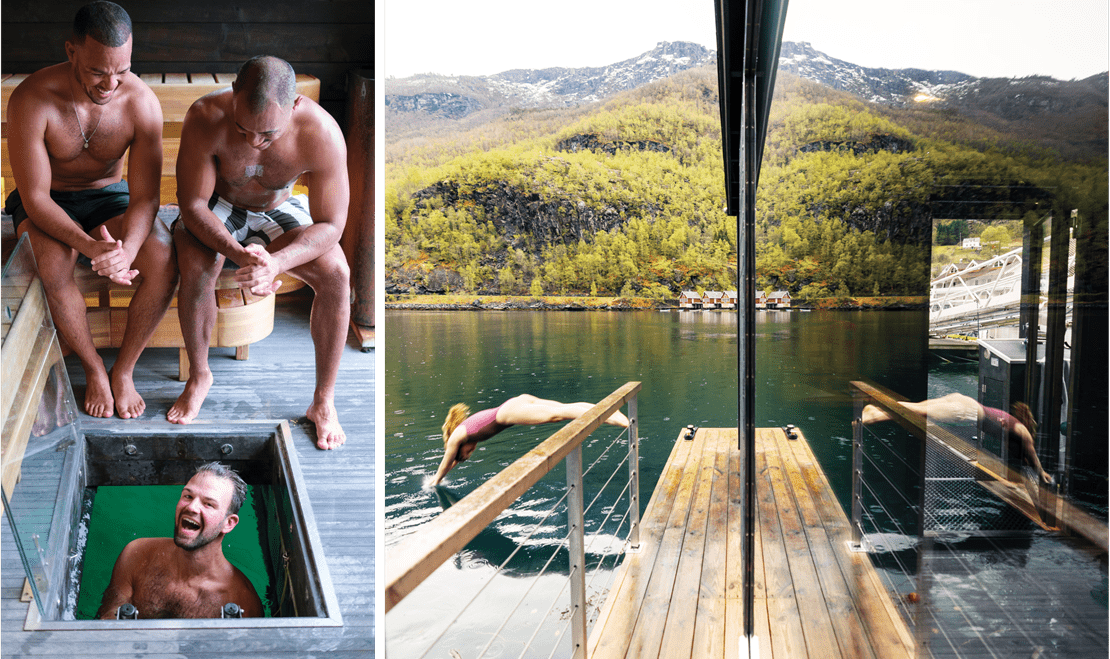 Norwar's FjordSuana has a floating sauna that allows individuals to experience a cold plunge seconds after leaving the sauna.