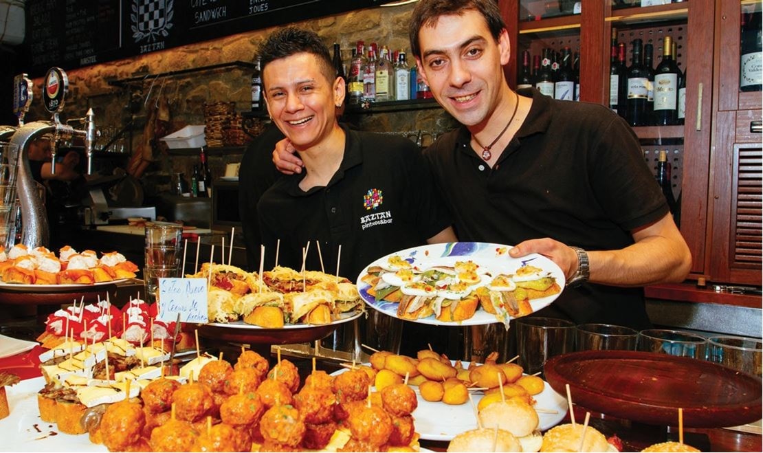 One of the most delightful traditions in the Basque region is spending an evening strolling to various pintxo bars.