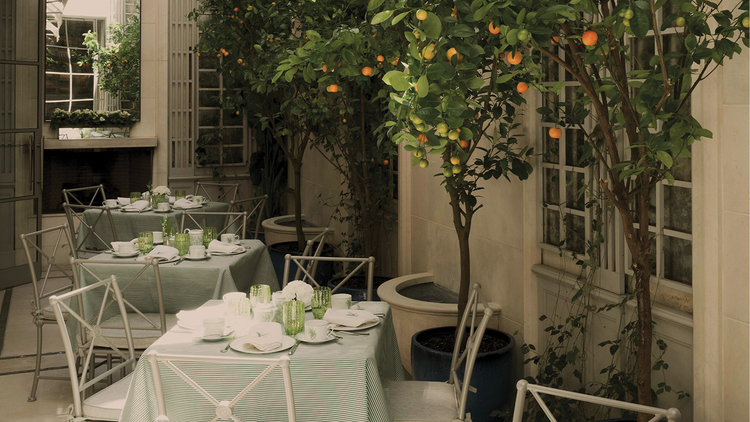 Outdoor dining area at the Lowell Hotel in New York City, New York.